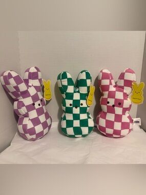 Purple, Green, Pink Peeps Checked 9inch Plush Set of (3)
